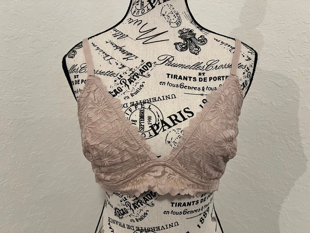 Tahari Lace Bralette Mauve Taupe Floral Pattern Size XL Wireless Adjustable